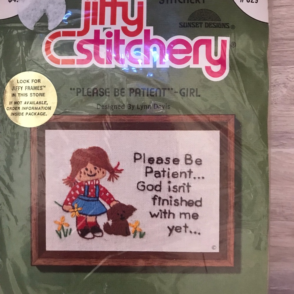 Vintage Jiffy Stitchery - Please Be Patient Girl Pattern Needlework Kit